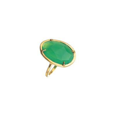 Mineral ring - 15*20mm - green onyx - gold plated