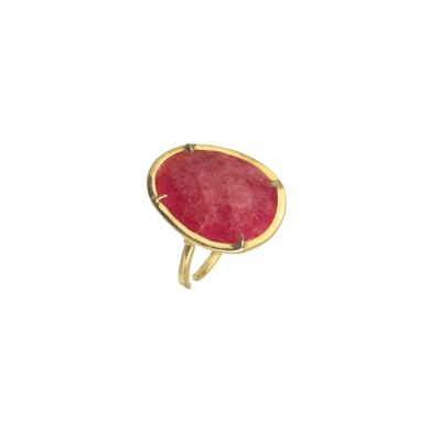 Mineral ring - 15*20mm - ruby - gold plated