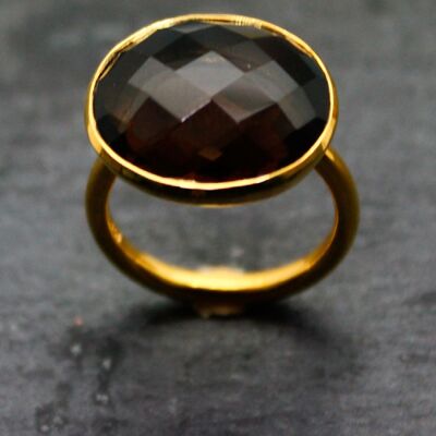 Mineral ring - 15*20mm - gold plated - smoky quartz
