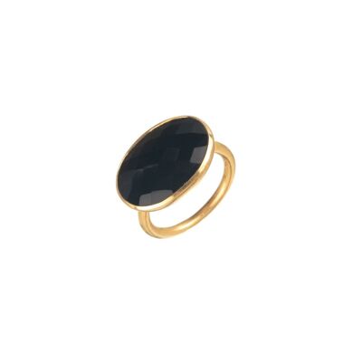 Anillo mineral - 15*20mm - bañado oro - onix negro