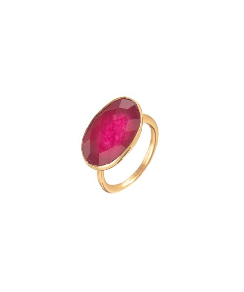 Anillo mineral - 15*20mm - bañado oro - rubi