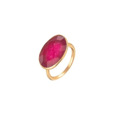 Mineral ring - 15*20mm - gold plated - ruby