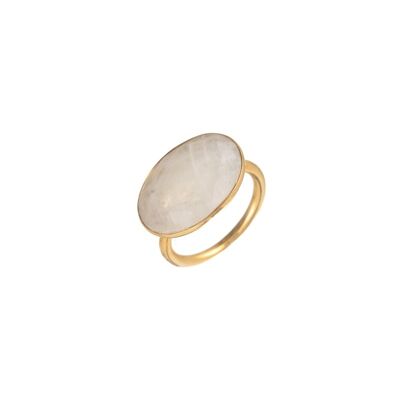 Anello minerale - 15*20 mm - pietra di luna - placcato oro
