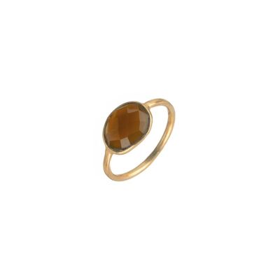 Mineral ring - 9*11mm - gold plated - smoky quartz