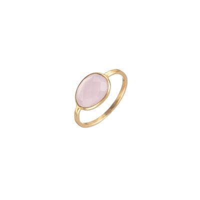 Bague minérale - 9*11mm - quartz rose - plaqué or