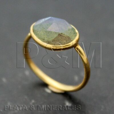 Mineral ring - 9*11mm - labradorite - gold plated