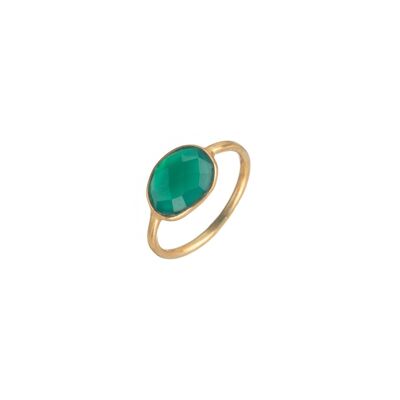 Mineral ring - 9*11mm - green onyx - gold plated