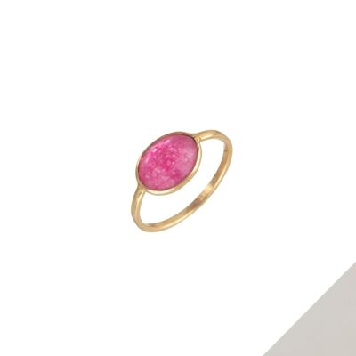 Mineral ring - 9*11mm - ruby - gold plated