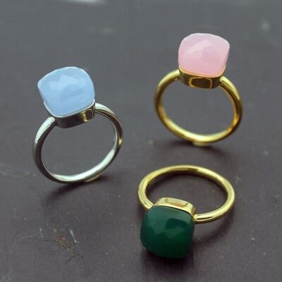Mineral ring - grapefruit - rhodium silver - 14 - blue chalcedony