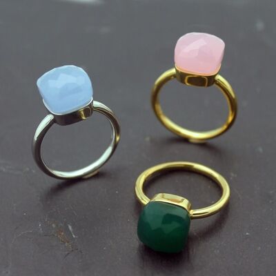 Mineral ring - grapefruit - t12 - gold plated - blue chalcedony
