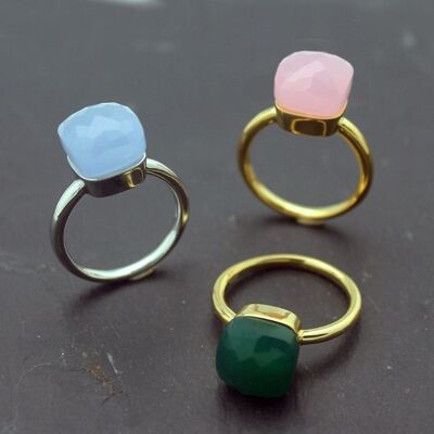 Anello minerale - melograno - t14 - pietra di luna - placcato oro