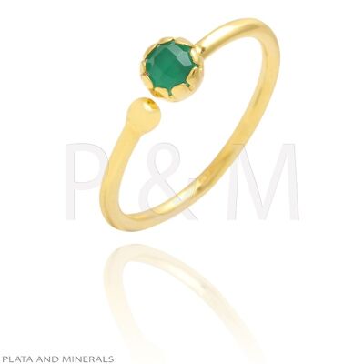 Mineral ring - 14 - green onyx - gold plated silver