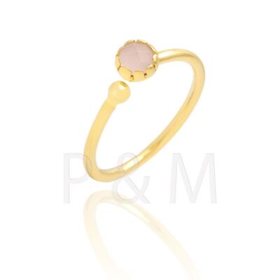 Mineral ring - 16 - rose quartz - gold plated silver