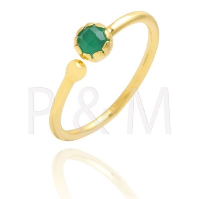 Anillo mineral - 16 - onix verde - plata chapado oro