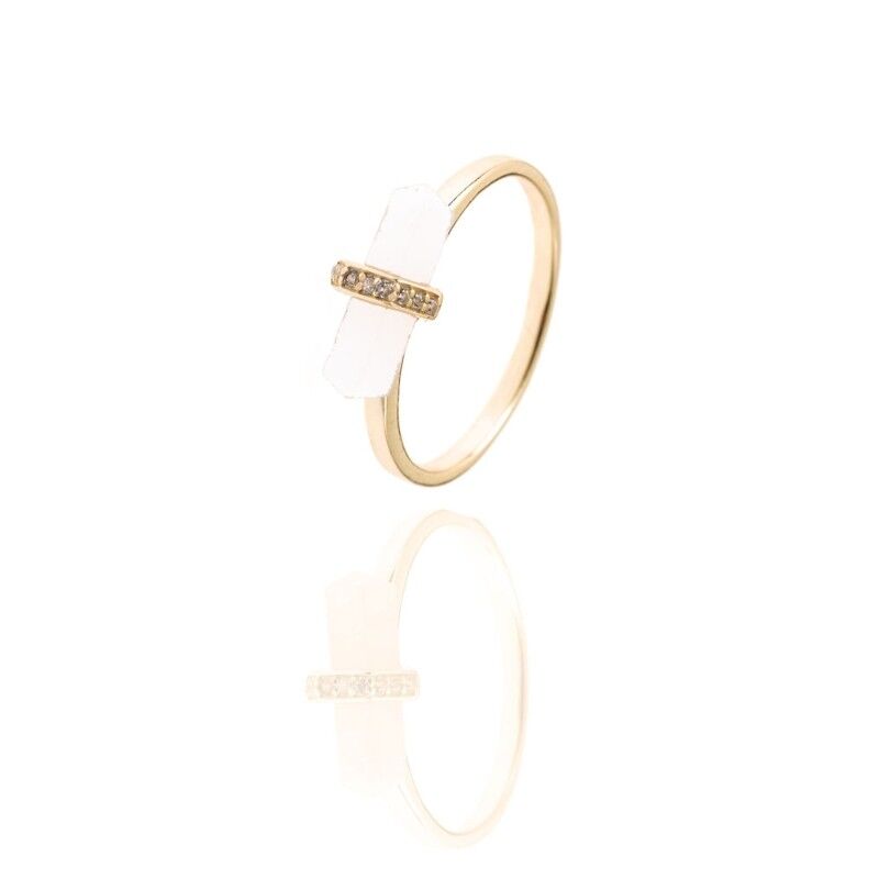 Anello minerale - 12 - argento placcato oro - quarzo bianco