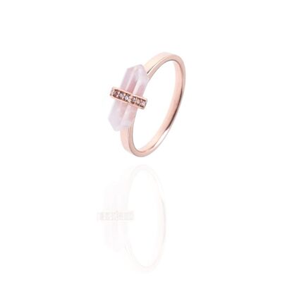 Mineral ring - 12 - pink quartz - pink plated silver