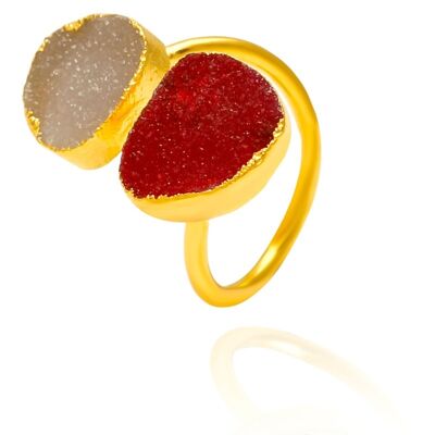 Bague Druzy - 14 - bronze - druzy rouge et blanc