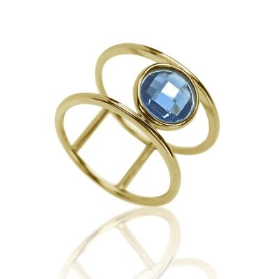 Anello minerale - 14 - argento placcato oro - vetro blu