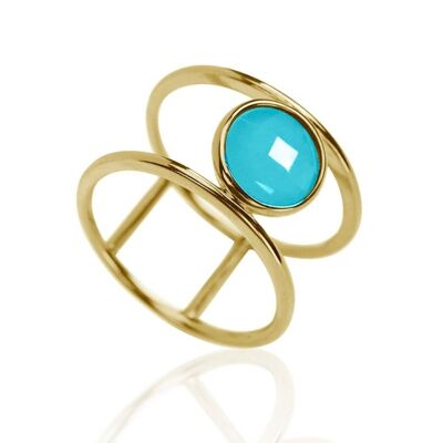 Anillo mineral - 14 - plata chapado oro - turquesa