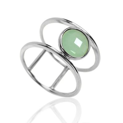 Mineral ring - rhodium silver - 12 - chalcedony