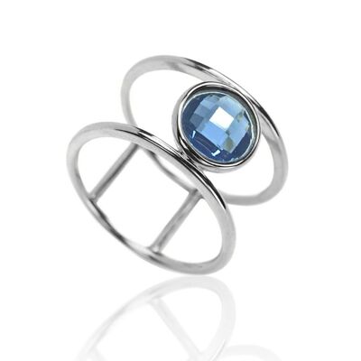 Mineral ring - rhodium silver - 12 - glass blue