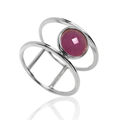 Mineral ring - rhodium silver - 12 - ruby