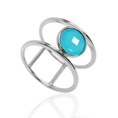 Mineral ring - rhodium silver - 12 - turquoise