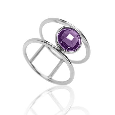 Mineral ring - rhodium silver - 14 - amethyst