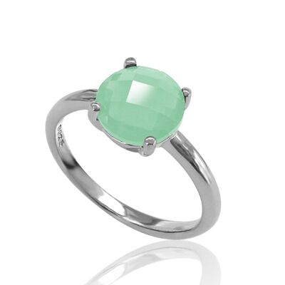Mineral ring - rhodium silver - 16 - chalcedony