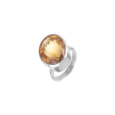 Mineral ring - 8mm - citrine - t14 - silver