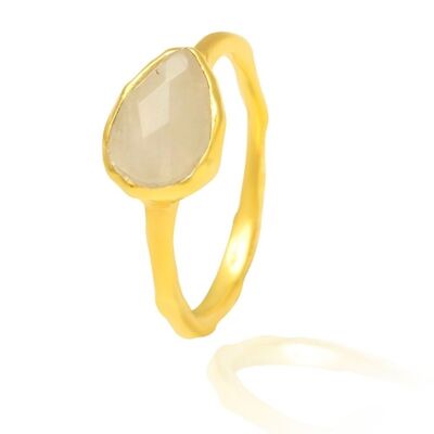 Bague minérale - 12 - pierre de lune - argent doré
