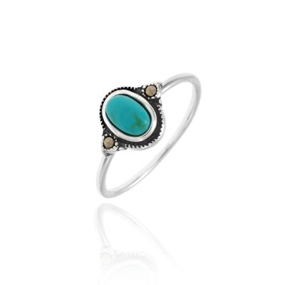 Mineral ring - rhodium silver - turquoise - 10