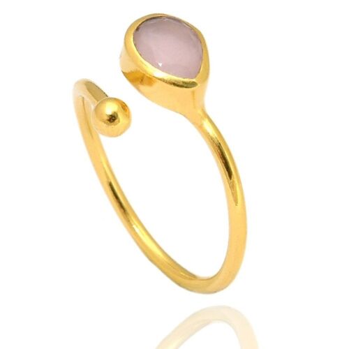 Anillo mineral - lagrima - 14 - cuarzo rosa - plata chapado oro