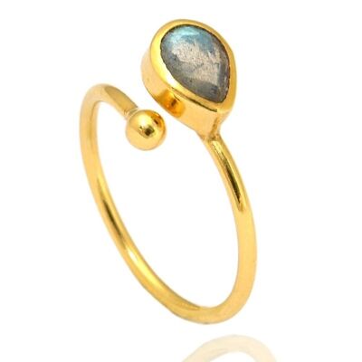 Mineral ring - teardrop - 14 - labradorite - gold plated silver
