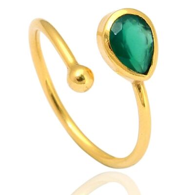 Mineral ring - teardrop - 14 - green onyx - gold plated silver