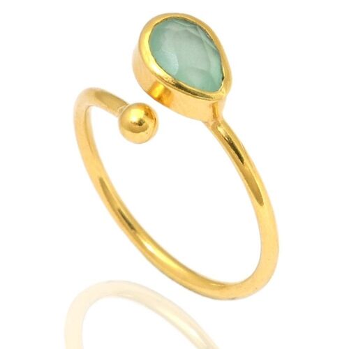 Anillo mineral - lagrima - 14 - plata chapado oro - calcedonia