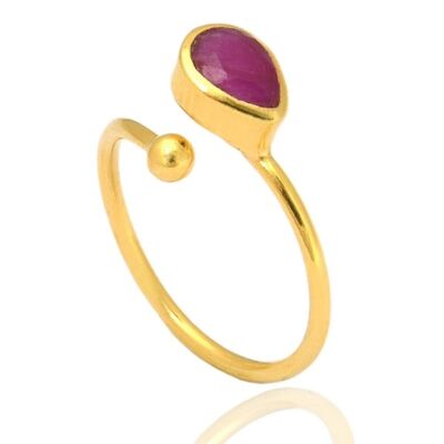 Mineral ring - tear - 14 - ruby - gold plated silver