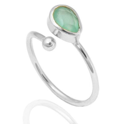 Mineral ring - tear - rhodium silver - 14 - chalcedony