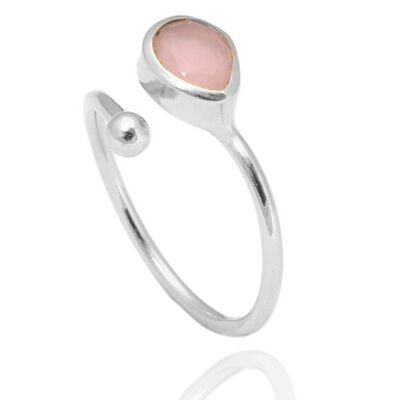 Mineral ring - tear - rhodium silver - 14 - pink quartz