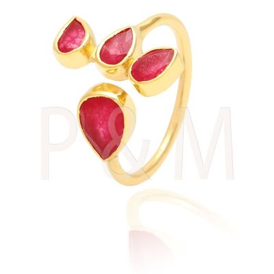 Mineral ring - tear - 12 - ruby - gold plated silver