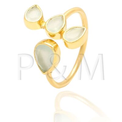 Mineral ring - tear - 16 - gold plated silver - chalcedony