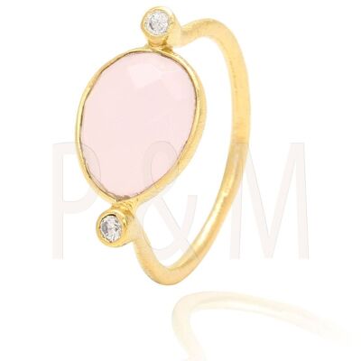 Anello minerale - 12 - quarzo rosa - argento placcato oro -