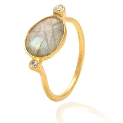 Mineral ring - 12 - labradorite - gold plated silver -
