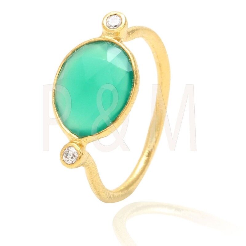 Anello minerale - 12 - onice verde - argento placcato oro