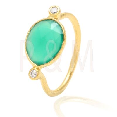Mineral ring - 12 - green onyx - gold plated silver