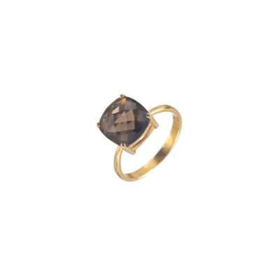 Anillo mineral - 10mm - 12 - chapado oro - cuarzo ahumado