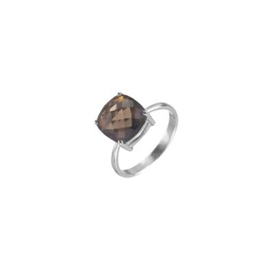 Mineral ring - 10mm - 12 - rhodium silver - smoky quartz