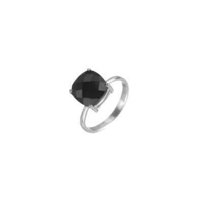 Mineral ring - 10mm - 12 - rhodium silver - onyx