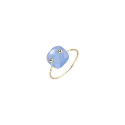 Mineral ring - 12 - gold plated silver - blue chalcedony