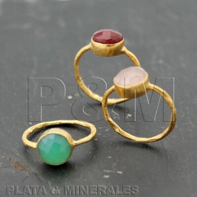 Mineral ring - 8mm - 12 - labradorite - gold plated silver